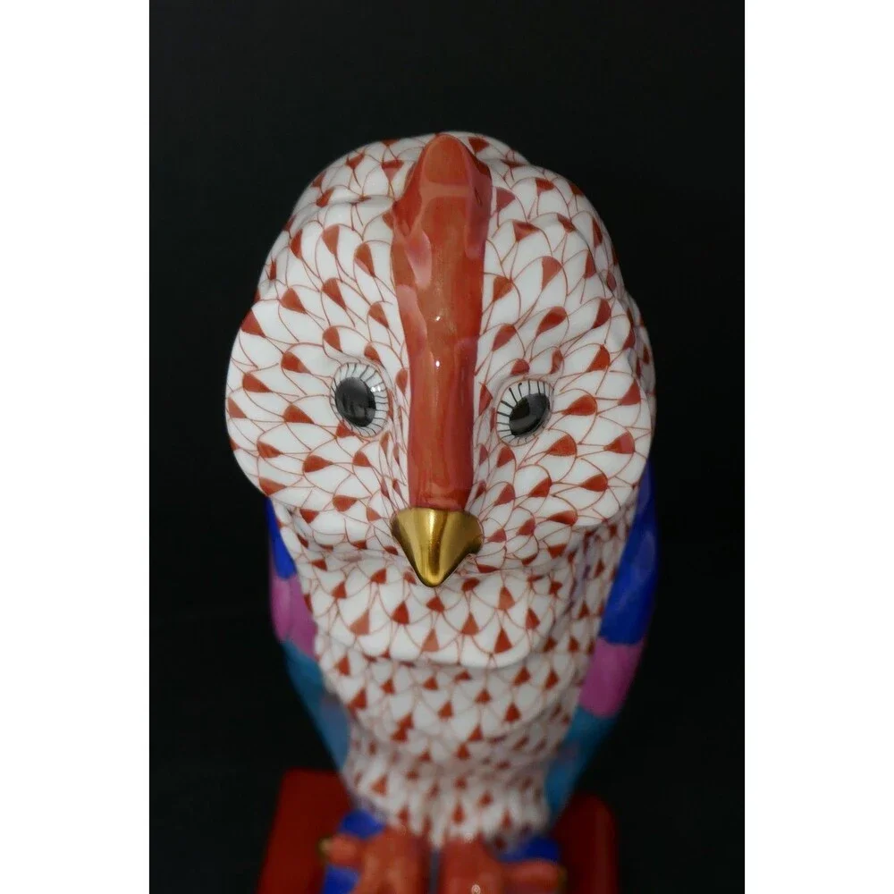Herend Fishnet Owl on Books Medium Handpainted Porcelain Figurine 5104 Hungary - Picture 12 of 15